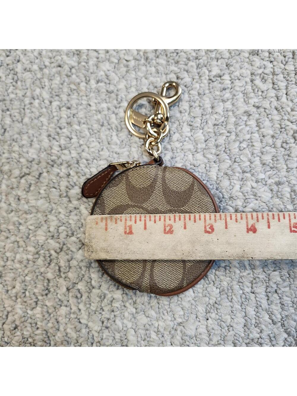 Coach Signature Canvas Round Coin Purse Keychain - Picture 3 of 7